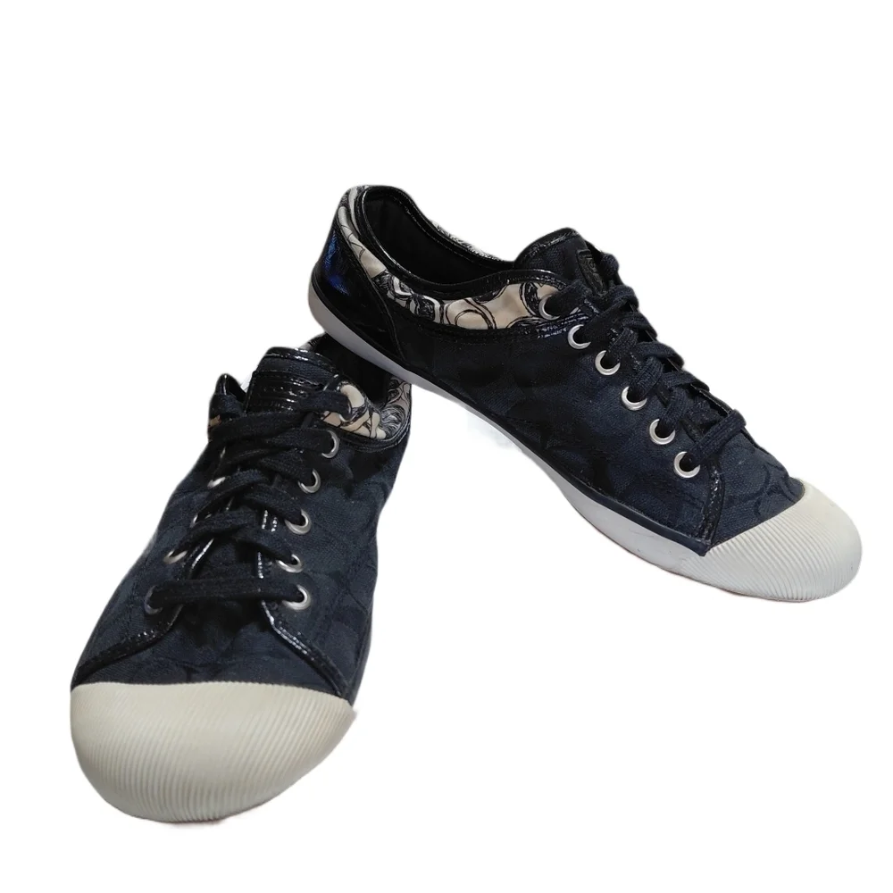 Coach Zorra Signature Jacquard Black Sneakers with White Accents Women's Size 8